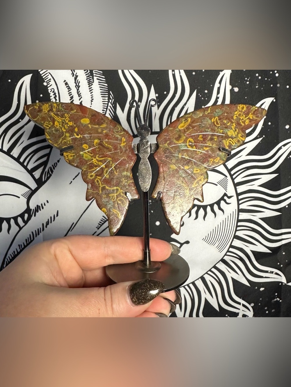 Leopard Skin Jasper Butterfly Wings on Stand
